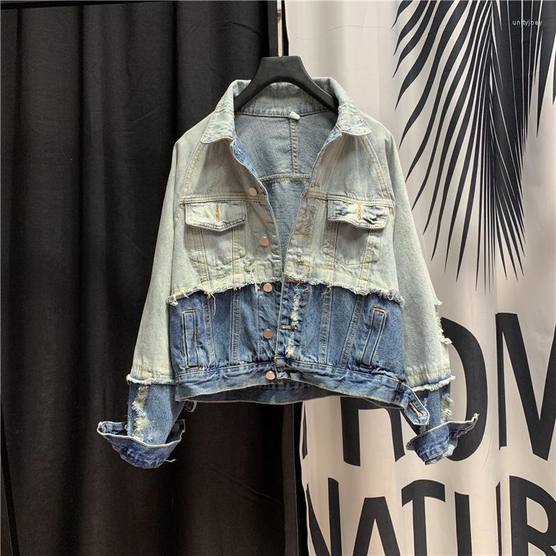 

Women' Jackets Jeans Jacket Woman Streetwear Female Loose Patch Ripped Holes Short Patchwork Vetement Femme Denim Coat Chaqueta Vaquera, Picture shown