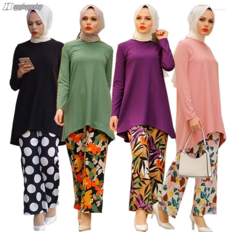 

Ethnic Clothing Muslim Women 2 Piece Set Modest Casual Long Sleeve Tops Pants Turkey Islamic Arab Kaftan Abaya Middle East Costumes