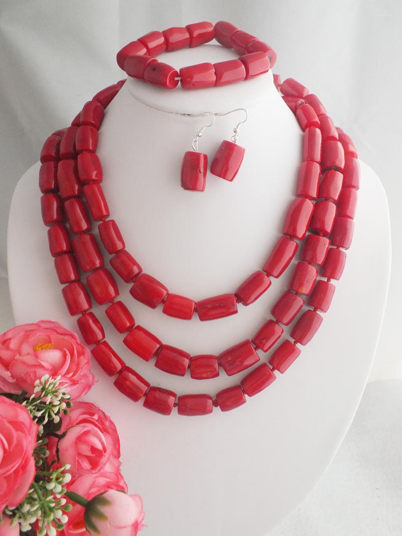 

Necklace Earrings Set Amazing Red Coral Beads Wedding African Nigerian Artificial Sets, Picture shown