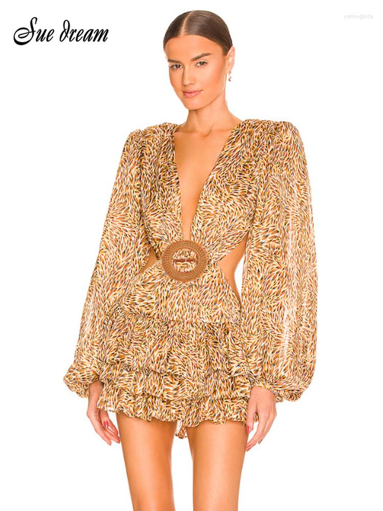 

Casual Dresses 2023 Elegant Women Autumn Style Sexy Long Sleeve Hollow Out Floral Pleated Mini Bodycon Dress Evening Party, Green