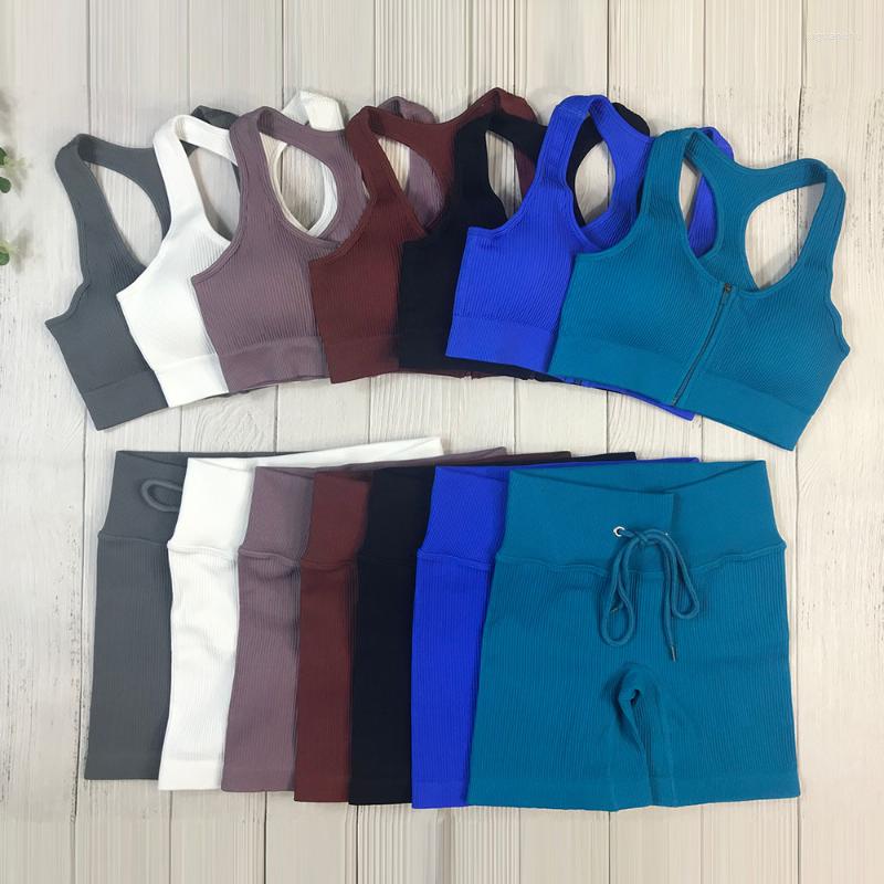 

Active Sets Drawstring Yoga Set Gym Shorts 2 Piece Seamless Sportswear Women Zipper Crop Top And Workout Fitness Clothing Sports Suit, Purple bra short