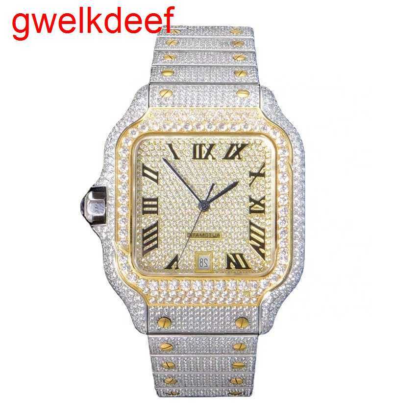 

Wristwatches Luxury Custom Bling Iced Out Watches White Gold Plated Moiss anite Diamond Watchess 5A high quality replication Mechanical UKVT