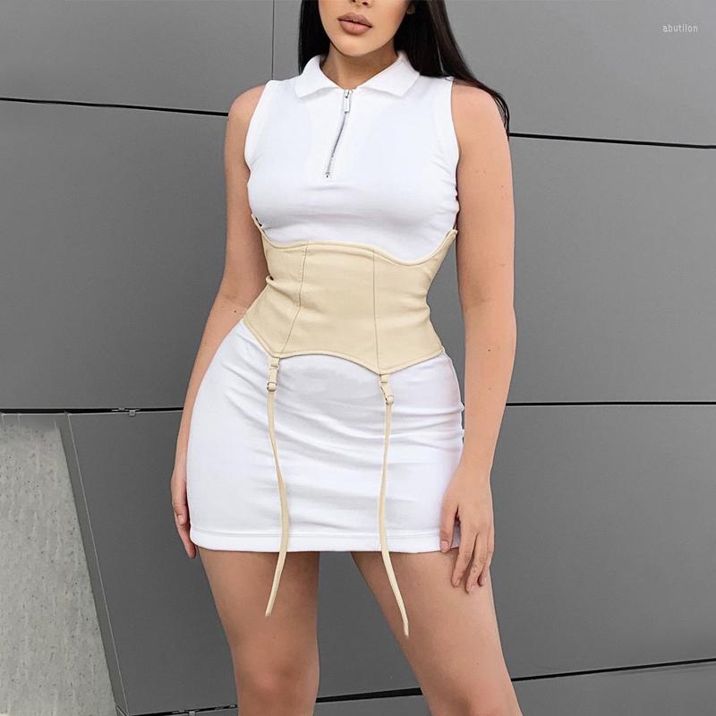 

Casual Dresses 2023 Summer Mini Dress Women Sleeveless Turn Down Collar Patchwork Zipper Bodycon Sexy Streetwear, White
