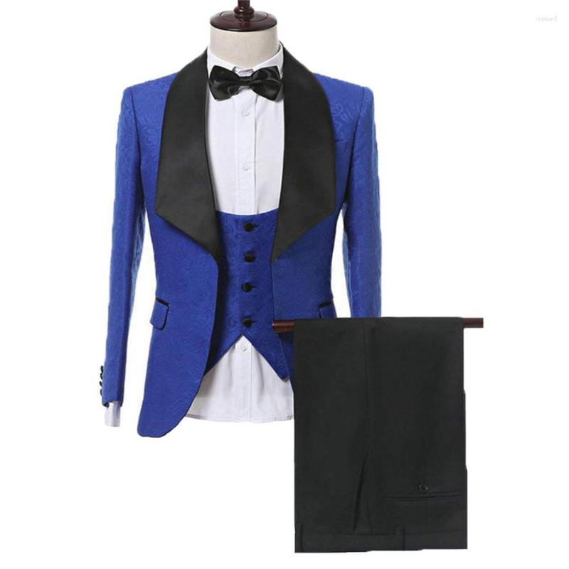 

Men's Suits Men Arrival Shawl Lapel Man Pattern Blue Groom Tuxedos Wedding/prom 3 Pieces ( Jacket Pants Vest Tie ) E71, Same the picture