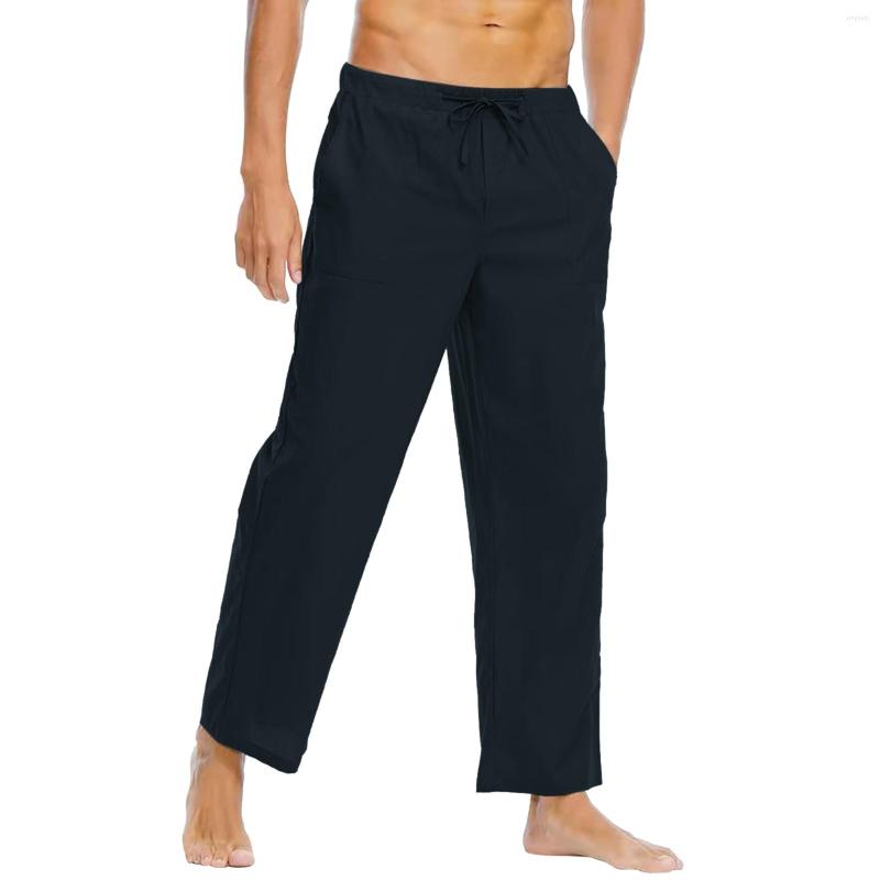 

Men' Pants Men All Season Fit Pant Casual Solid Color Painting Cotton Linen Loose Trouser Fashion Beach Pockets Moccasins, Black