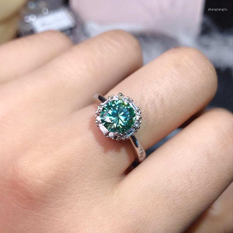 

Cluster Rings Diamond Test Bling Moissanite Ring 925 Sterling Silver Round Excellent Cut D Color Wedding Jewelry