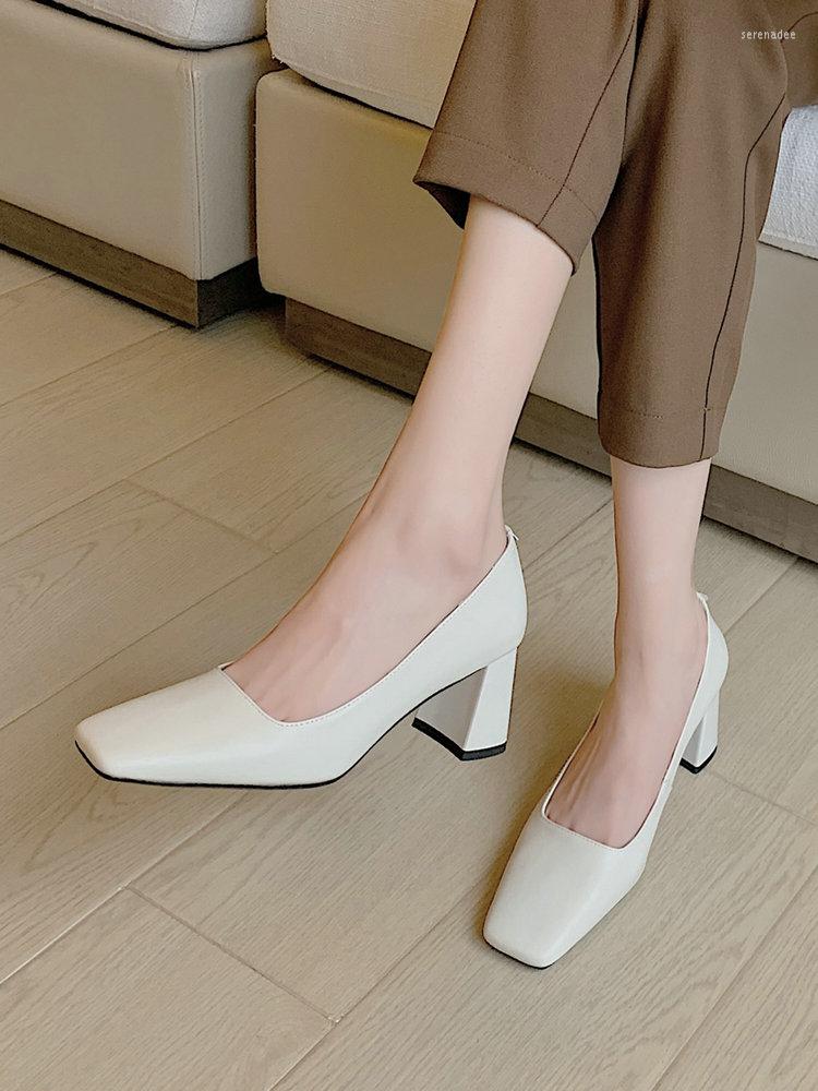 

Dress Shoes EshtonShero Women's Pumps High Heels For Woman Square Toe Party Platform Wedding Genuine Leather Ladies Feetwear, Black