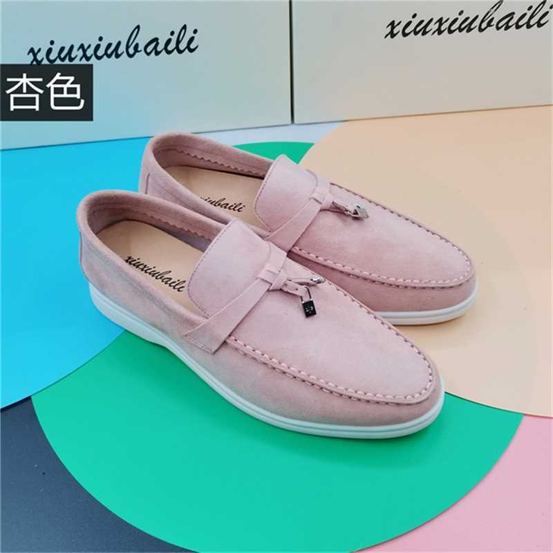 

Italy Designer Shoes Loropiana Couple's 23 Years of Shallow Mouth and One Foot Pedal on Bean Lazy Flat Lp Loafer Shoes Large with Skirt, Khaki 1