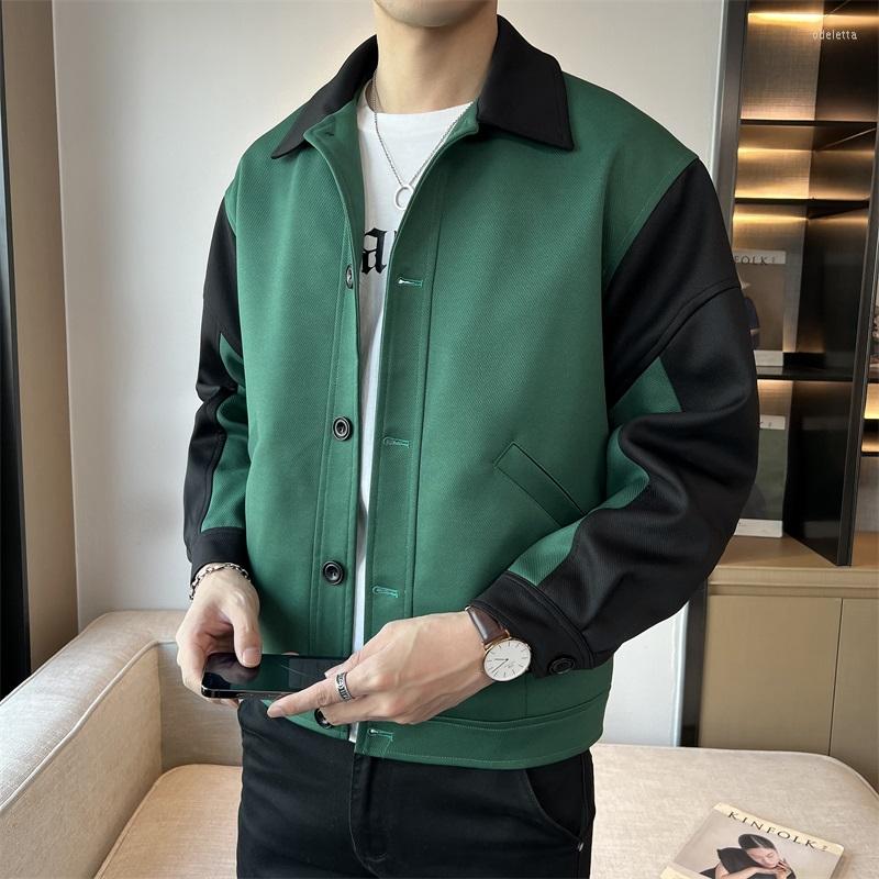 

Men's Jackets DYB&ZACQ 2023 Spring And Autumn Lapel Coat Men's Handsome Loose Knitted Stitching Jacket Trend JK3389, Green