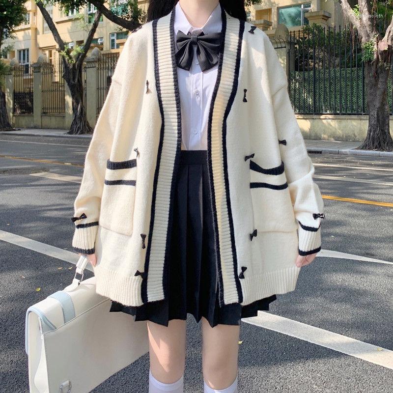 

Women' Knits Oversized Sweater Knitting Bow V-neck Long Sleeve Sweaters Loose Fit Tops Solid Cardigans 2023 Autumn/Winter Womens Clothes, Beige