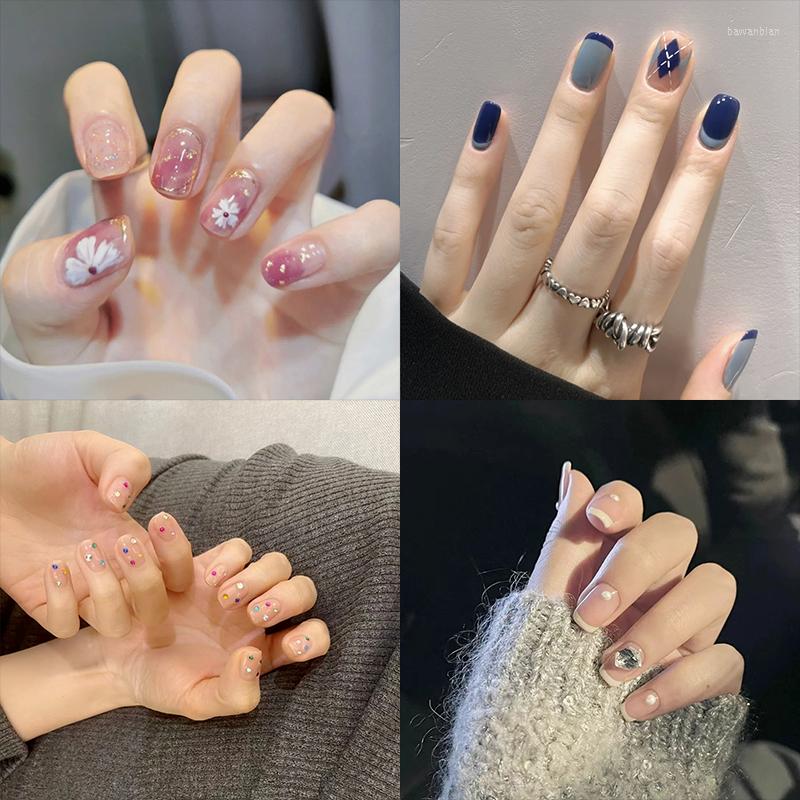 

False Nails Simple Fresh French Detachable Transparent Flower Fake Full Cover Nail Tips DIY Manicure Press On, Zzj160
