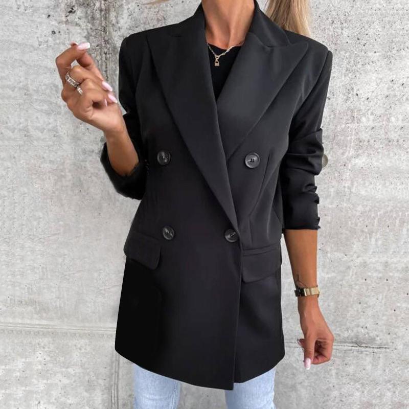 

Women's Suits Women Solid Shacket Long Sleeve Button Down Collared Shirt Jacket Tops With Pockets Blazer Casual Retro Jumper Autumn Spring, Black