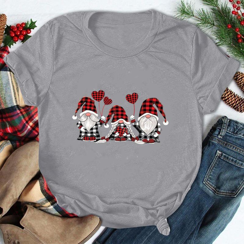 

Women' T Shirts Vintage Tshirts Summer Elegant Tees Men' And Women' Christmas Gnomes Print Round Neck Short-Sleeved T-Shirt Top, Black