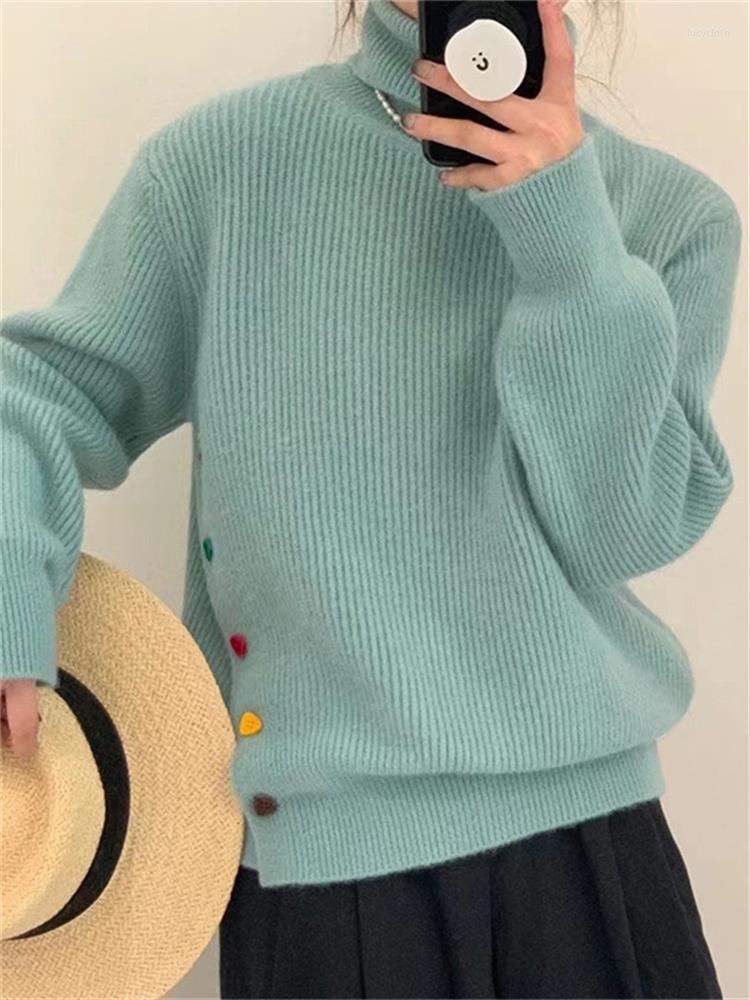 

Women's Sweaters Hsa Winter Warm Turtleneck Sweater Pullovers Long Sleeve Pull Jumpers 2023 Colorful Button Thick Knitwear, Zh121 pink