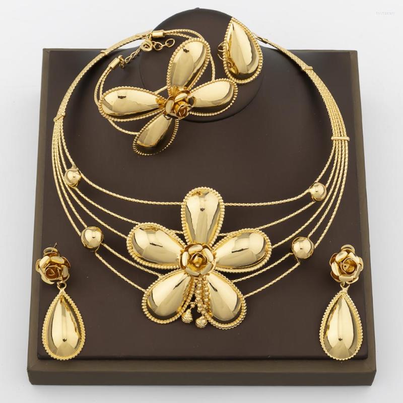 

Necklace Earrings Set Brazilian African Jewelry Big Flower Round And Drop Weddings Bridal Gifts Jewellery For Dubai Party, Picture shown