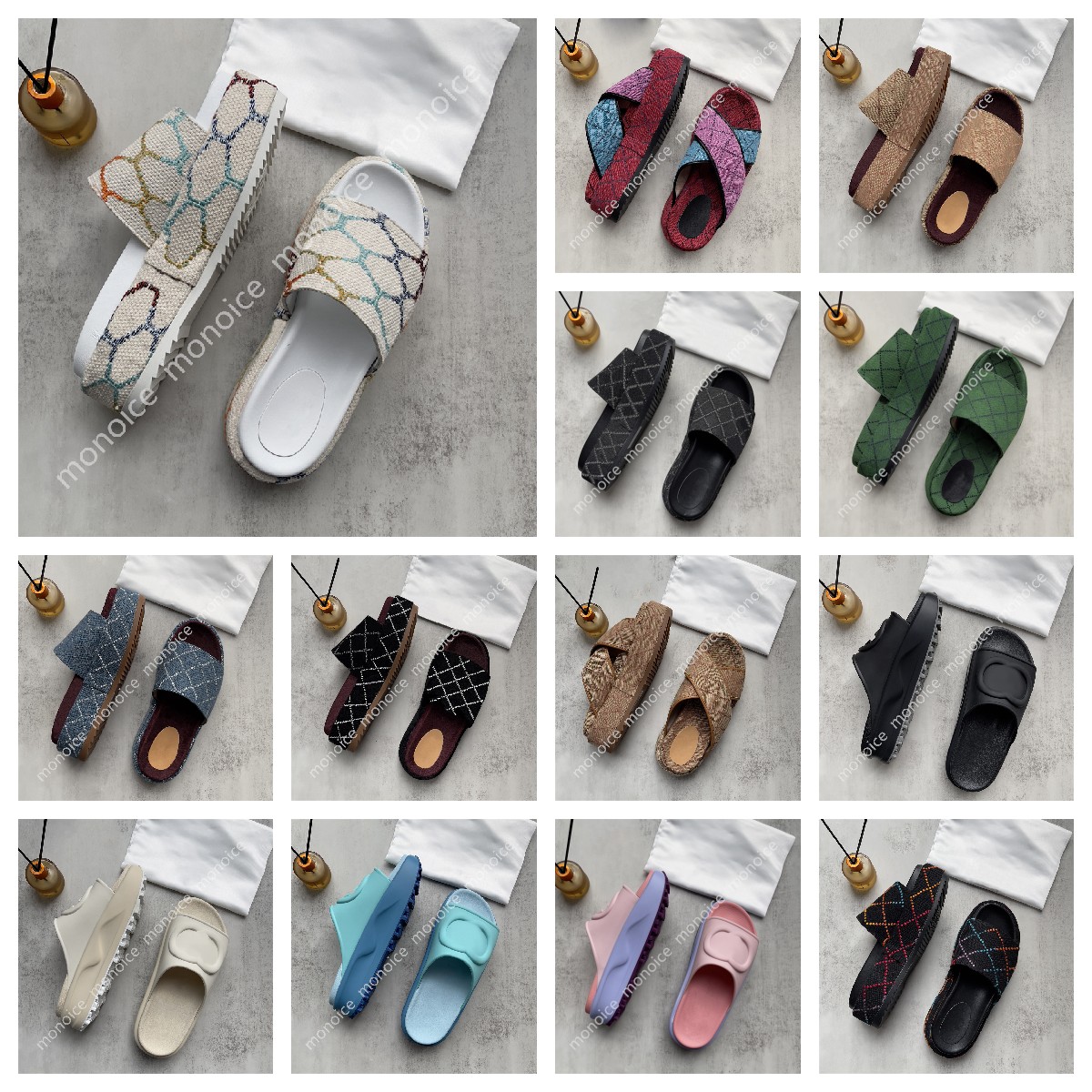 

2023 Womens Fashion Slippers Embroidered Canvas Designer Slides slip on Slipper girls 60mm Slipper covered platform sandals
