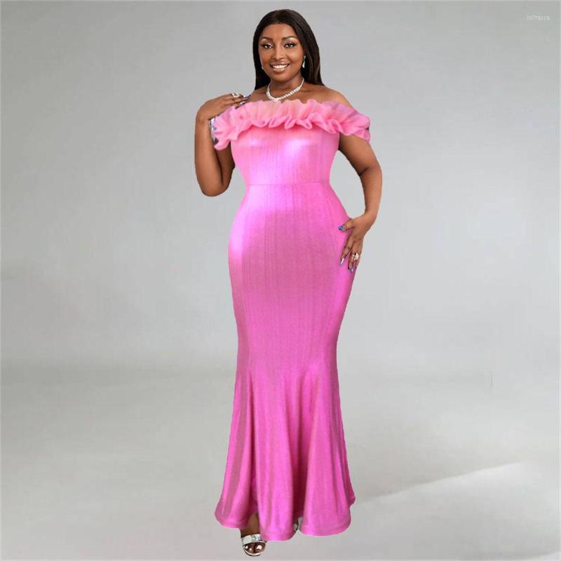 

Plus Size Dresses Elegant Slash Neck Long Party Dress For Women Fungus Sleeveless Bodycon Mermaid Vestidos Birthday Evening Club Gowns, Pink