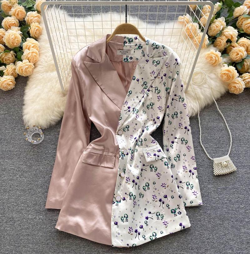 

Women's Suits Spring Floral Printed Contrast Color Patchwork Blazers Women Single-Breasted Blazer Long Sleeve Elegant Slim Suit Coats, Picture color