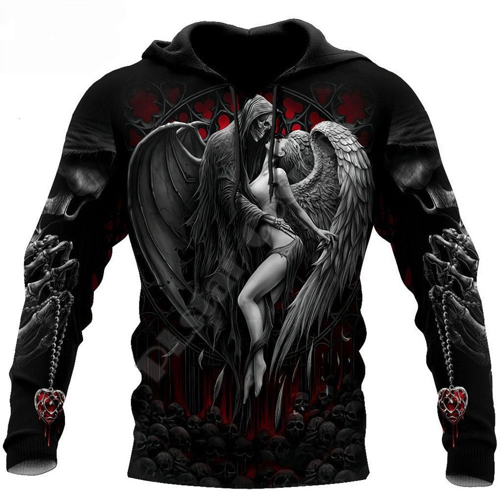 

Men's Tracksuits Reaper Skull Angel And Demon 3D All Over Printed Autumn Men Hoodies Unisex Casual Zip Pullover Streetwear sudadera hombre 230217, Sweatshirt