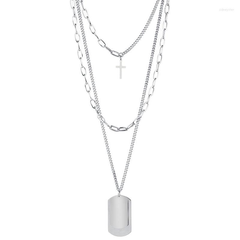 

Pendant Necklaces 5 Piece Wholesale Price 3 Layers Stainless Steel Link Chain Cross Tag Pendants Necklace For Women Men Unisex Charm Jewlery