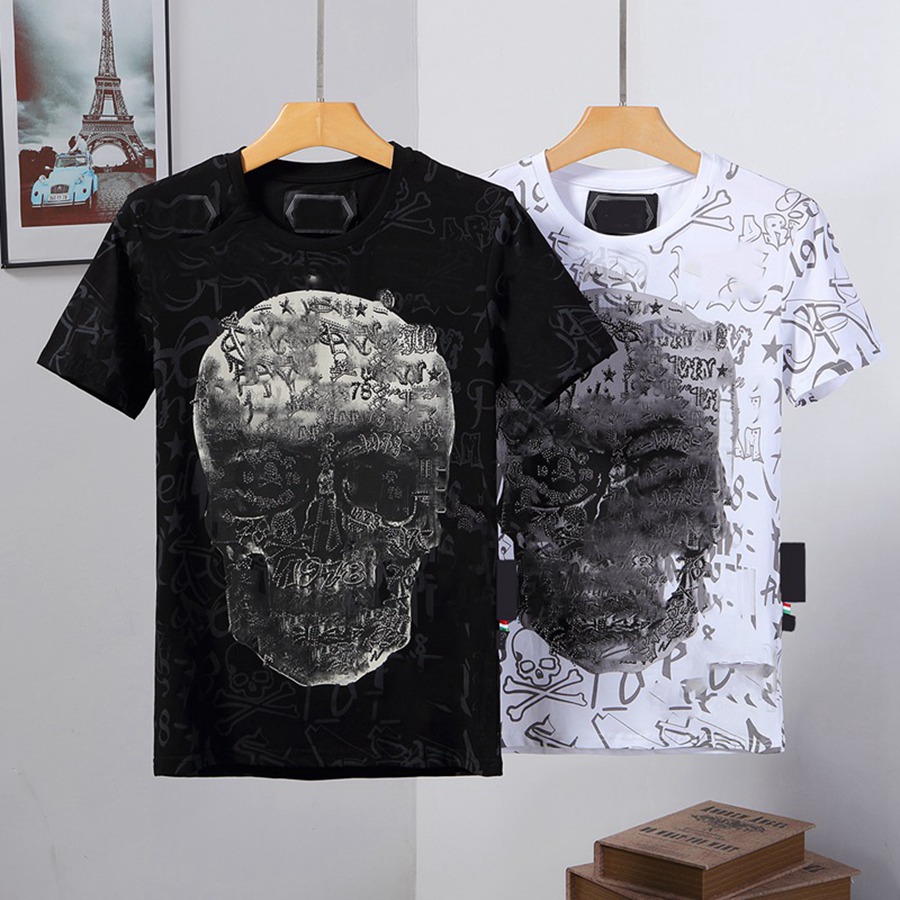 

Designer tee luxury t-shirt brand designer tshirt spray letter short-sleeved summer mens and womens tees T Shirt Rhinestone Skull Men T-shirts #SHOPEE112, Don't choose(non-delivery)