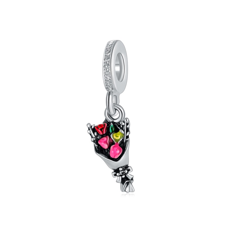

Fits Pandora Bracelets 20pcs Silver Colorful Enamel Bouquet Dangle Charm Bead Fit pandora Charms Bracelet Beads For 925 Sterling Silver Jewelry Making
