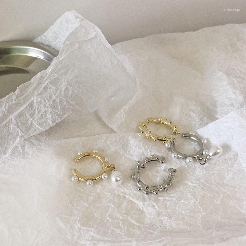 

Backs Earrings A Girl' 2pcs/set Geometric Open Circle Pearl Faux Ear Cuff Fake Piercing Clip On Earring Korean Fashion