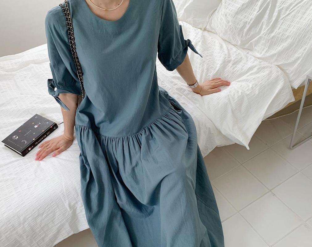 

Casual Dresses Round Neck Loose Long Dress 2023 Summer Over-the-knee Dre Cotton And Linen Vest Lazy Style, Color as picture