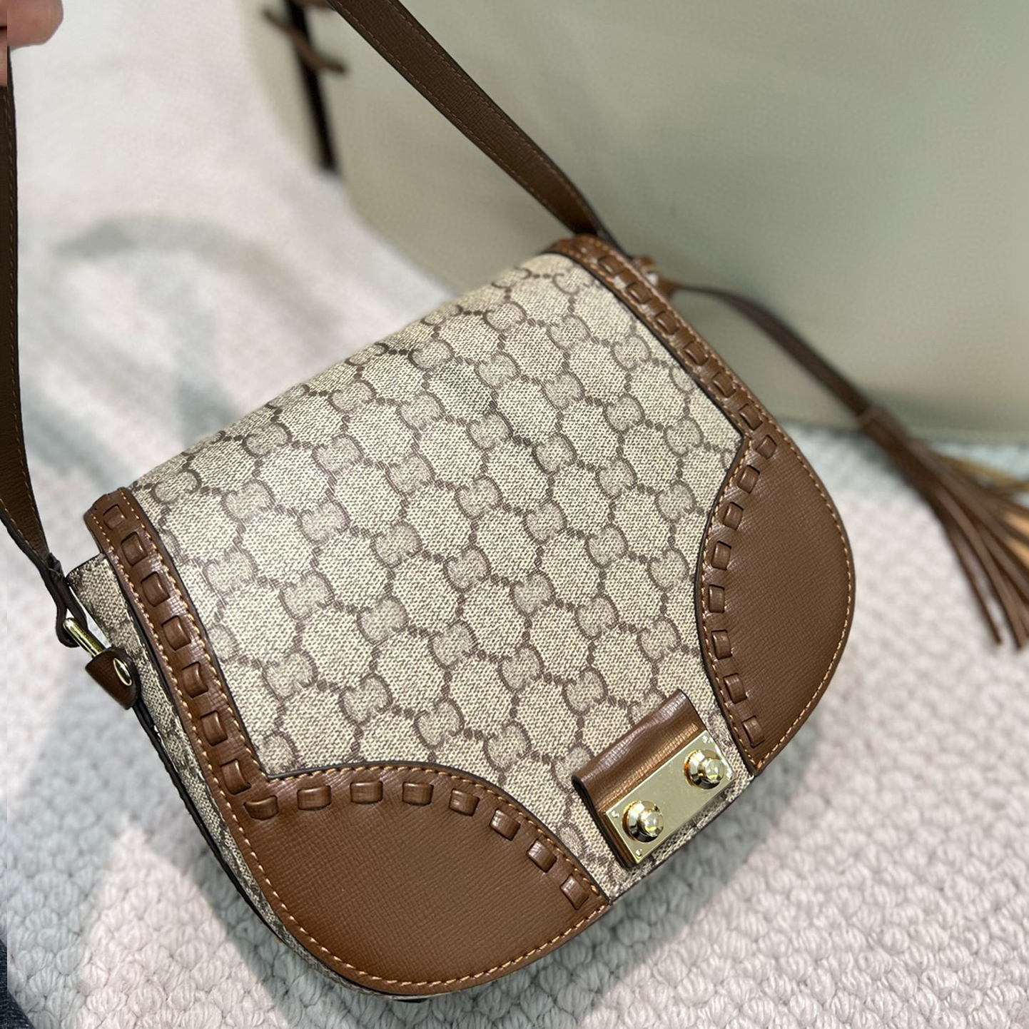 

Designer Bags Luxurious Letter Canvas Crossbody Flap Handbag Tassel Pendant Shoulder Messenger Purse, Brown