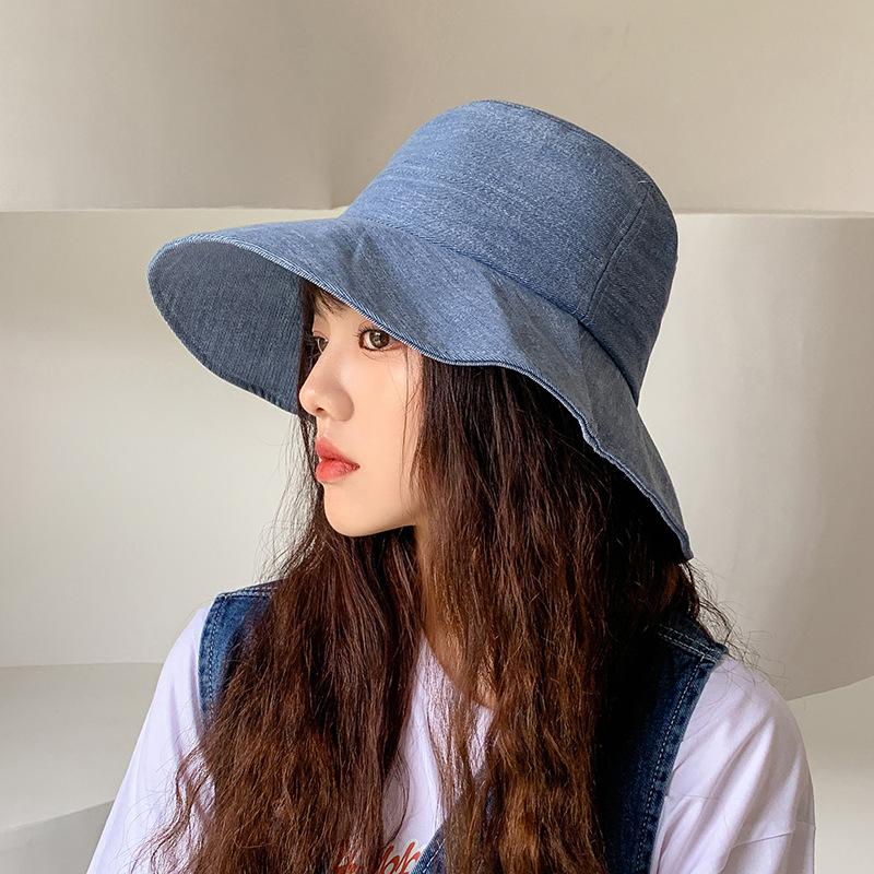 

Wide Brim Hats Colors Available Fashion Casual Solid Cap Temperamental Women Outdoor Sun Protection Sunscreen Cute Denim Fresh Bucket Hat, Black