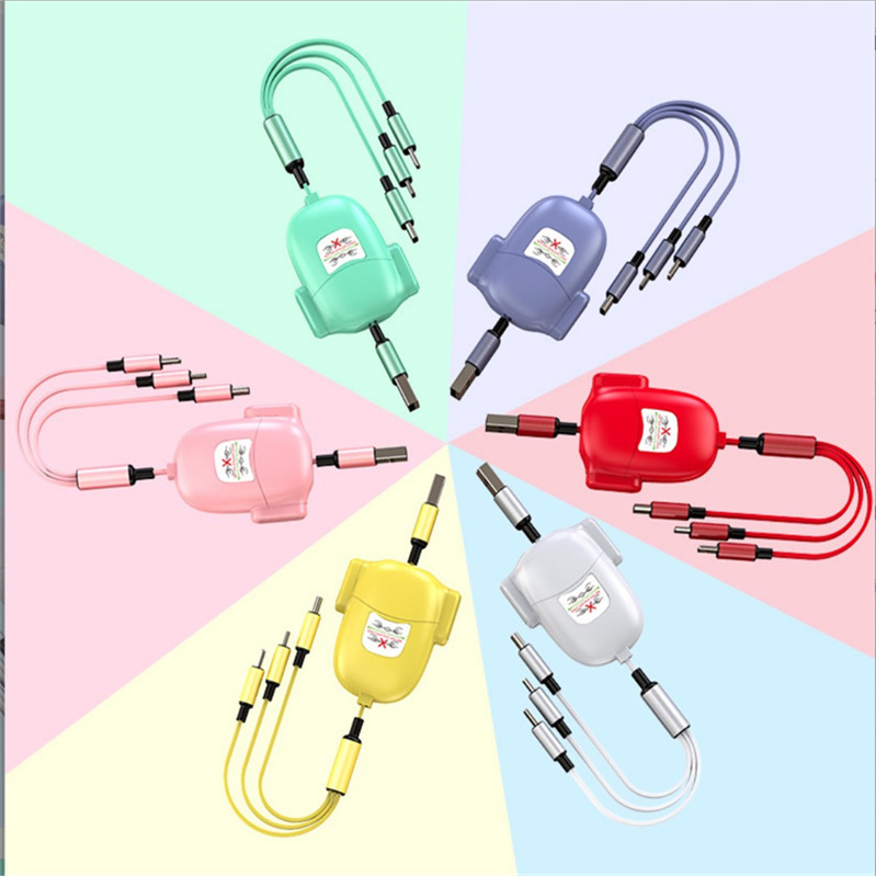 

New Style 3in1 2in1 Fast USB Cable for Huawei/Honor Retractable Portable 3 in 1 Micro USB Type C Charger Cable For iPhone Samsung, Mix colors