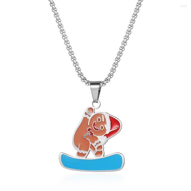 

Chains Arrival Minimalist Santa Snowboarding Men Skating Pendant Necklace Christmas Gifts