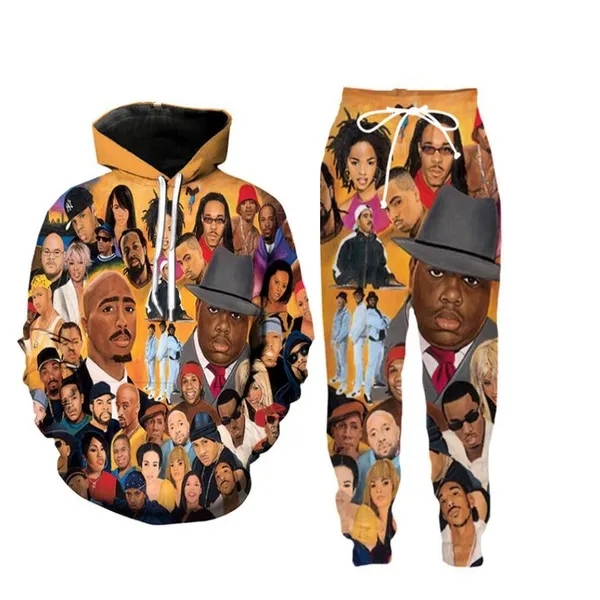 

New Fashion Mens/Womens Hip Hop Rap 90s Old School Funny 3D Print Casual Hoodie/Pants, Multi