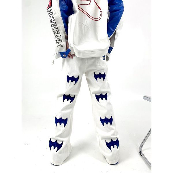 

Men's Jeans High Street Y2K Bat Print American Letter Overalls Women's Ins Gothic Harajuku Loose Straight Sports Denim 230217, Black