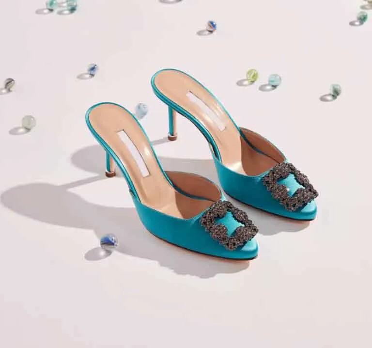 

Sexy designer Women SANDAL pump dress shoes high heels MANOLOS-BLAHNIKS Low heel HANGISIMU Satin Jewel Buckle Mules Slide sandals pointy toe