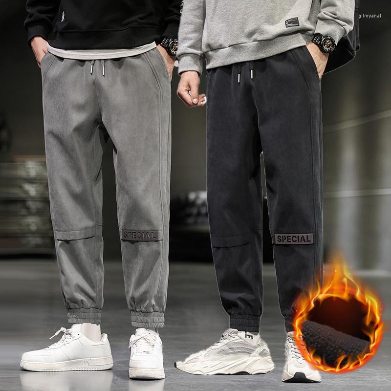 

Men's Pants Fleece Thickening Cargo Men Harajuku Japan Style Streetwear Ankle Length Jogger Retro Military Trousers, Black
