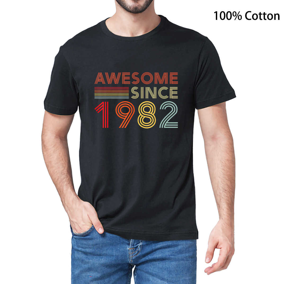 

Men's T-Shirts Unisex 100% Cotton Awesome Since 1982 40th Birthday Gifts 40 Years Old Men's Novelty T-Shirt Women Casual Harajuku Soft Top Tee L230217, White