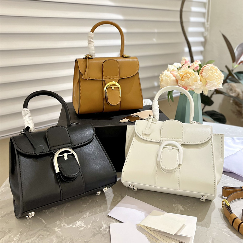 

Designer Brilliant White One-shoulder Organ Bag Dark Brown Cowhide Mini Handbag Covered Closure, 1-