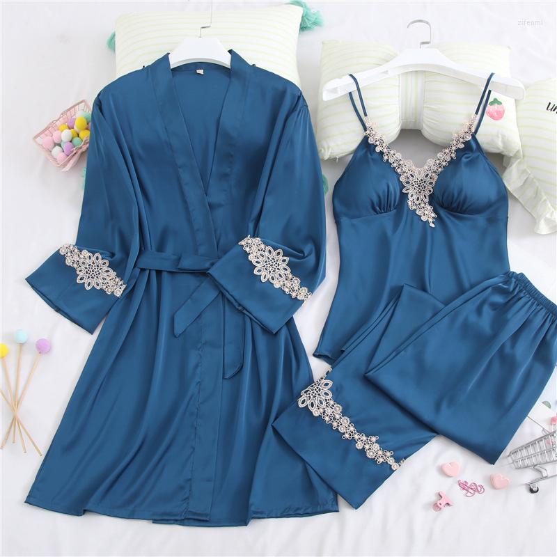 

Women's Sleepwear Summer Sexy Women Rayon Pajamas Sets Bride Lace Dressing Robe Bathrobe Gown V-Neck Nightgown Loungewear Home Wear, Green