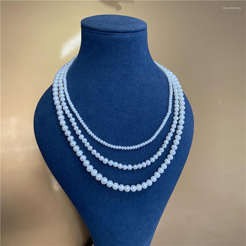 

Chains Hand Knotted 3 Rows White 4-8mm Freshwater Pearl Necklace Length 17-20inch For Women Fashion Jewelry