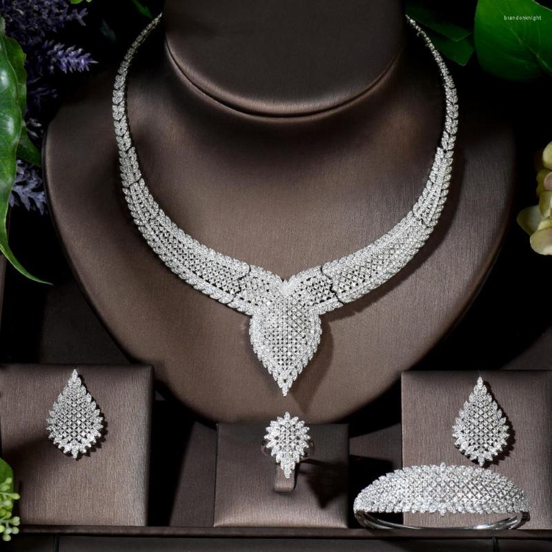 

Necklace Earrings Set Fashion Luxury Unique African Bracelet Ring For Women Wedding Cubic Zircon Crystal CZ Dubai Bridal Jewelry Bijoux, Picture shown