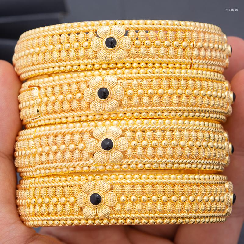 

Bangle Dubai Luxury 4Pcst Africa Wedding Bangles Copper Gold Two-color Black Bracelets & Jewelry For Women Girls Bride