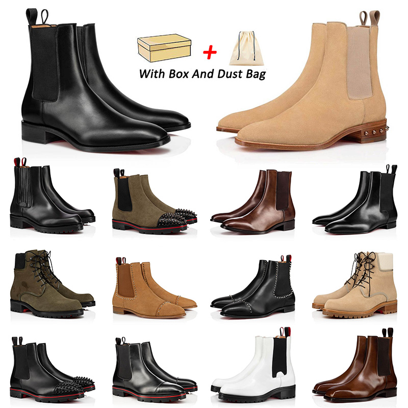 

With Box 2023 Designer Men Fashion Boots Red Bottoms Patent Leather Black Beige Platform Sneakers Flat Over The Knee Martin Boot Mens Office Booties
