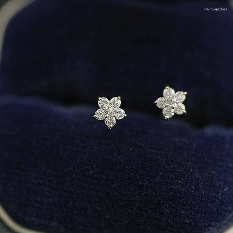 

Stud Earrings S925 Sterling Silver Plated 14k Gold Star Full Of Diamond Mini Five-pointed Flower Versatile Female