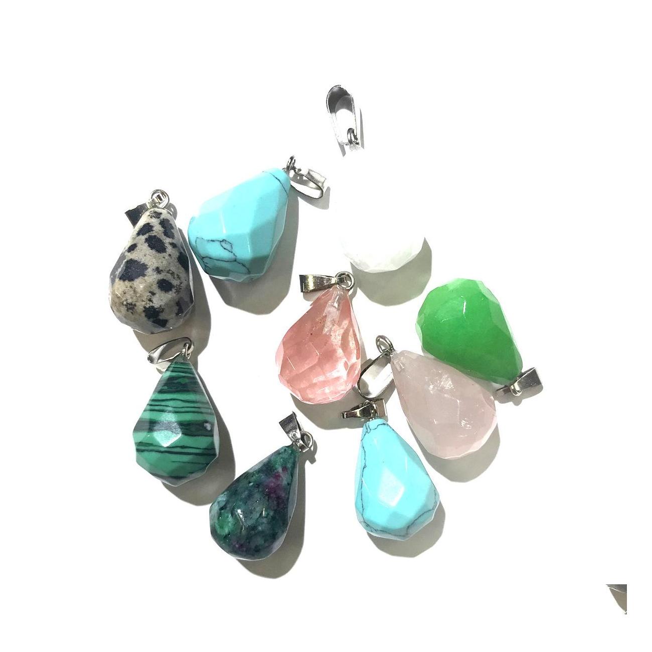

Charms Natural Stone Faceted Waterdrop Pendant Rose Quartz Healing Reiki Crystal Diy Necklace Earrings Women Fashion Jewelry Whole D Dhthu