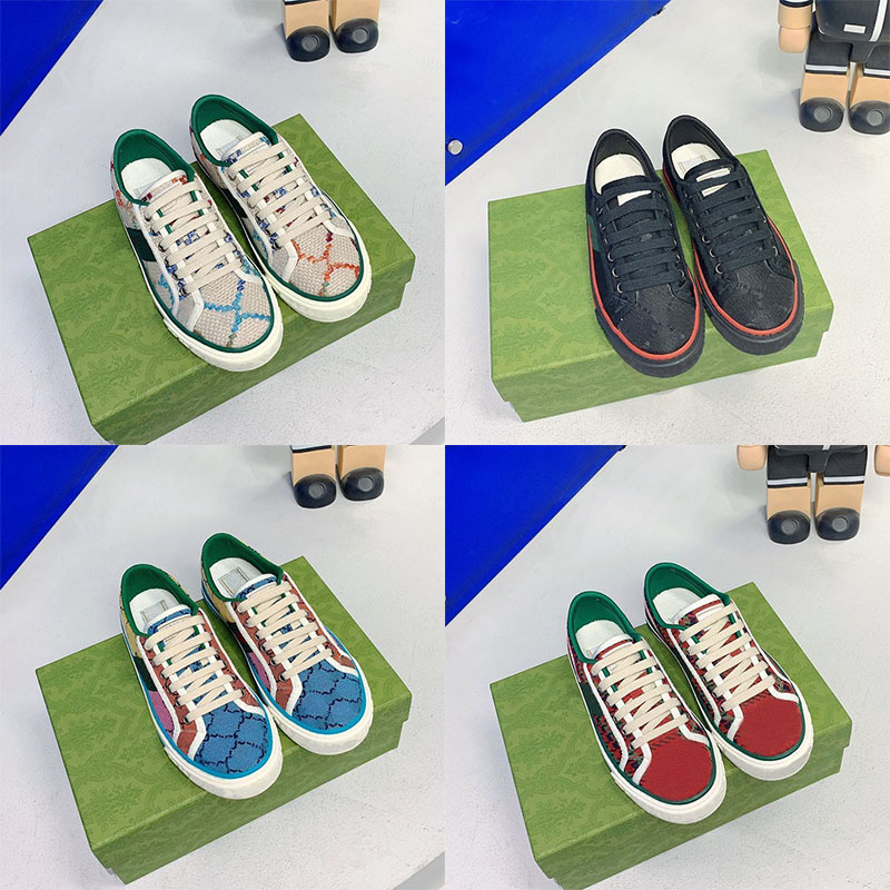 

Tennis 1977 canvas casual shoes Luxurys designer women's shoes Italy green and red net striped rubber sole stretch cotton low-cut men's sports shoes NO414, Gold