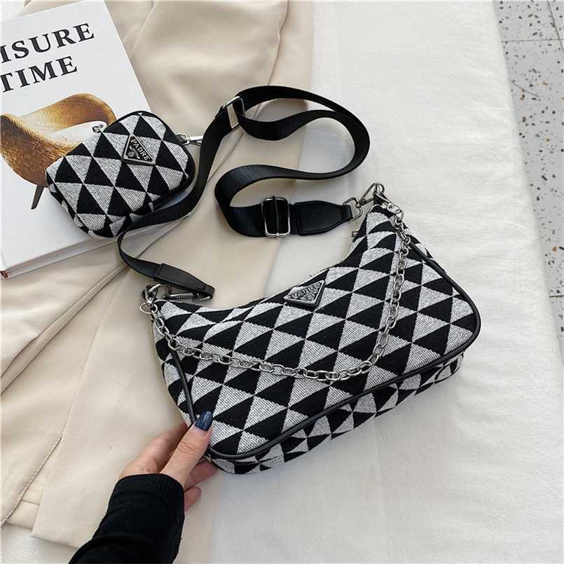 

Fabric women's bag autumn new cross-body sling single shoulder bag two shoulder straps chain underarm strap small bag, Gray