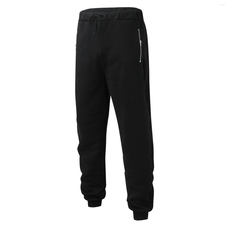 

Men's Pants Male Casual Warm Trouser Solid Zipper Pocket Drawstring 12 Gift, Black