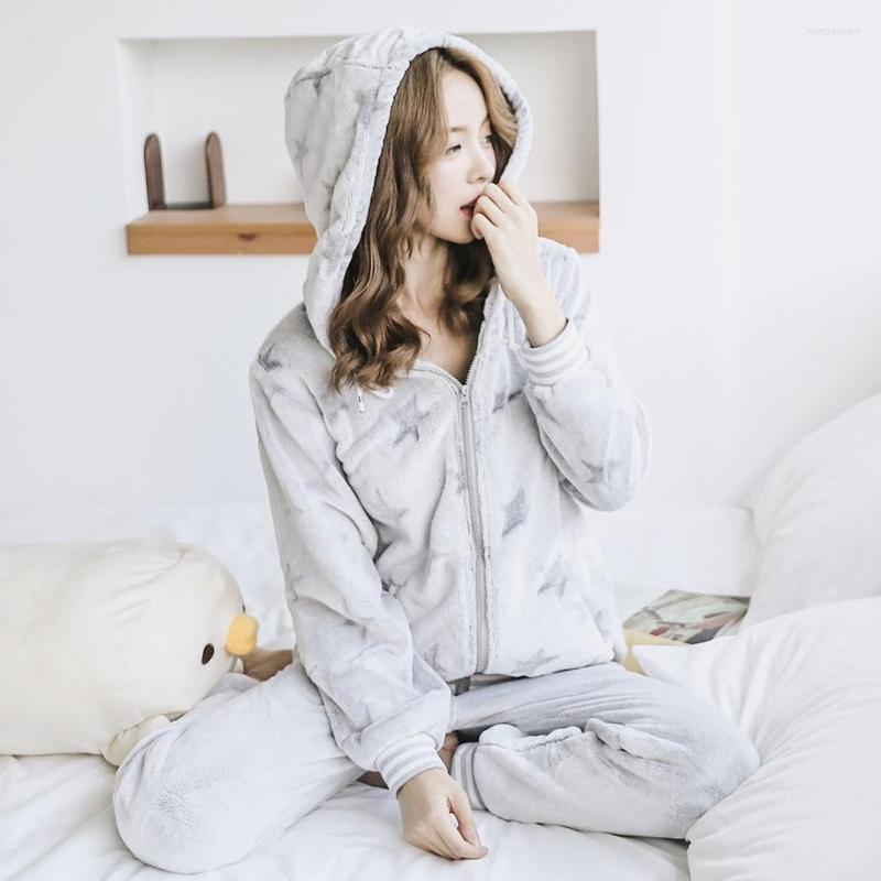 

Women's Sleepwear Print Star Pajamas Set Women Winter Shirt&Pants Sexy V-neck 2 Pieces Warm Thick Pijamas Suit Coral Fleece Nightwear, Pink