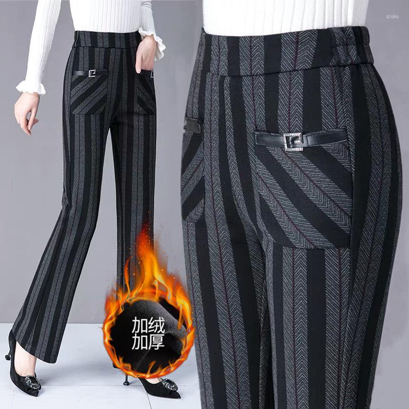 

Women's Pants Plush Flared Women's 2023 Autumn Winter High Waist Slim Straight Ladies Trousers Grid Female Casual, Black2